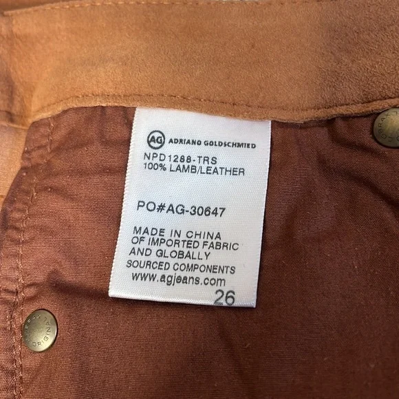 AG Adriano Goldschmied The Suede Legging Ankle Jean in 100% Lamb Leather Size 26 - Picture 8 of 11